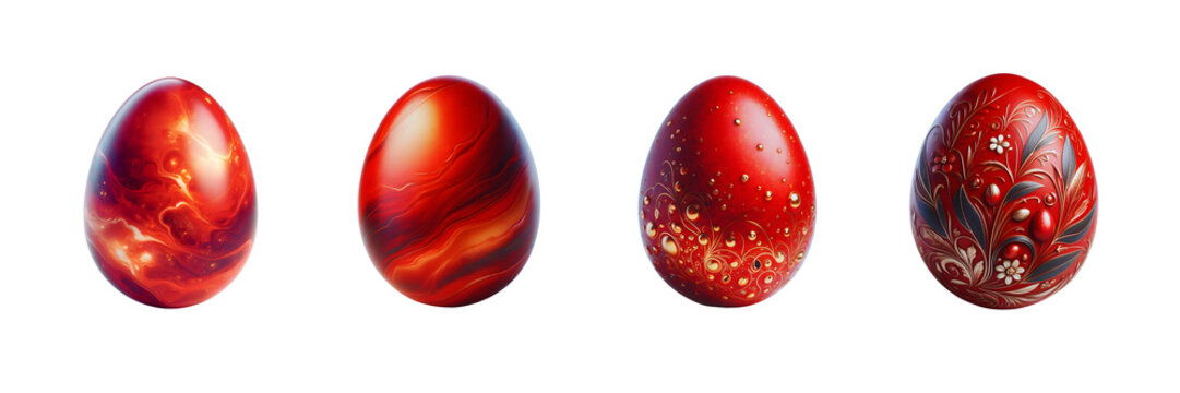 Set of Red Easter Egg, isolated over on transparent white background