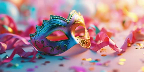 Gordijnen Image of elegant and delicate Venetian mask over confetti background © Владимир Солдатов