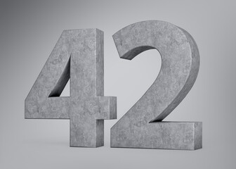 3d Concrete Number Forty Two 42 Digit Made Of Grey Concrete Stone Grey Background 3d Illustration