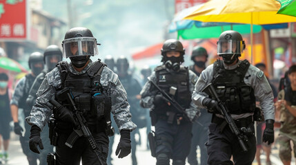 Fototapeta premium National Security Special Forces carrying out an armed attack, apprehending criminals