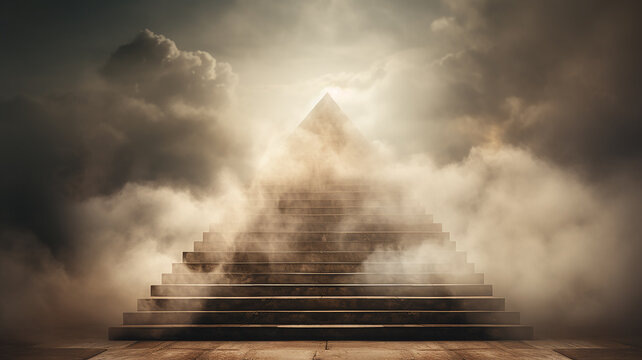 an ancient pyramid in the clouds, an abstract secret of knowledge the way to success in business