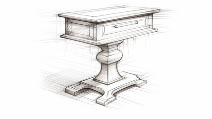 Fototapeta na wymiar pencil sketch desk layout isolated on white background, furniture object design