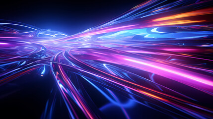 Glowing road speed lines, neon speed abstract background