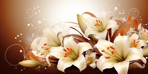 lily flower background  White lilies bouquet on light peach background
