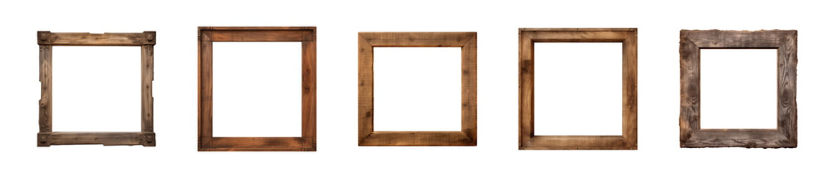 Collection of old wooden square frame isolated on a transparent background