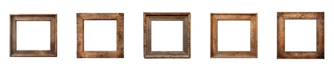 Collection of old wooden square frame isolated on a transparent background