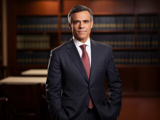 Fototapeta premium Businessman Standing in Front of Bookcase in Suit and Tie