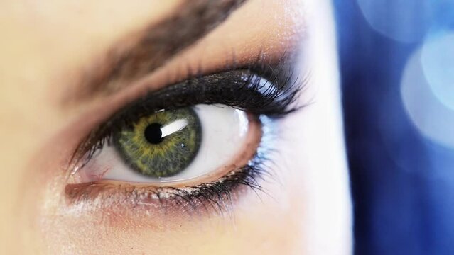 Person, eye makeup and cosmetics for closeup beauty or grooming glamour, eyeshadow or confidence. Creative, artistic and smokey bold for lashes style for party trend or mascara cool, pupil or blink