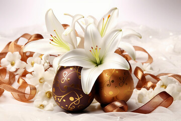 easter eggs with flowers  beautiful snowdrops isolated on a white background
