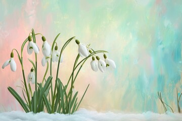 Snowdrops on pastel background