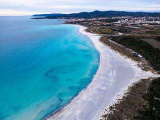 Aerial view of the white beaches of Rosignano Tuscany Italy