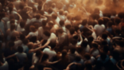 crowd, crush, mass brawl, top view abstract blurred background group of people, fictional graphics