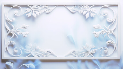 three-dimensional white frame with abstract floral ornament, plaster or plastic decorated frame