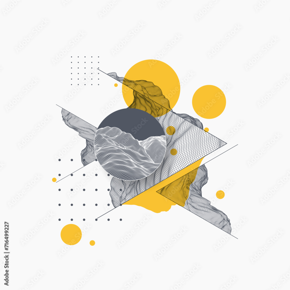Aufkleber abstract art wireframe background. modern science or technology art elements. surface illustration. 