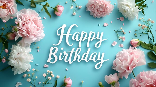 A minimalistic design featuring "Happy Birthday" in elegant script font against a soft pastel background. 