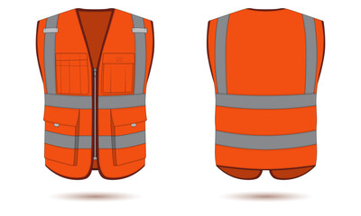 Hi-Vis safety vest template front and back views. Vector illustration