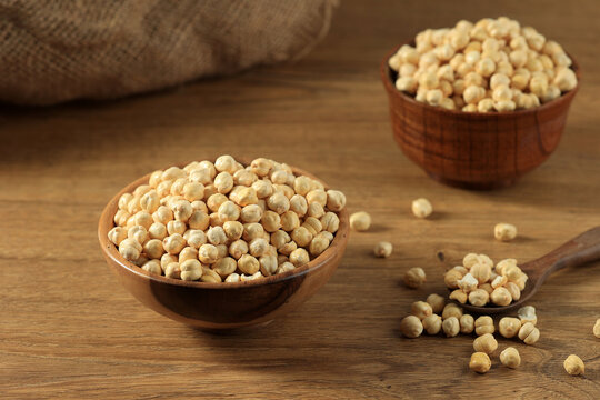 Chickpeas in Wooden Bowl