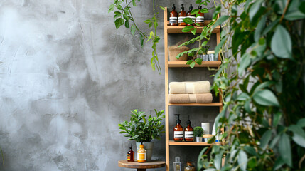 Plants and different toiletries on decorative