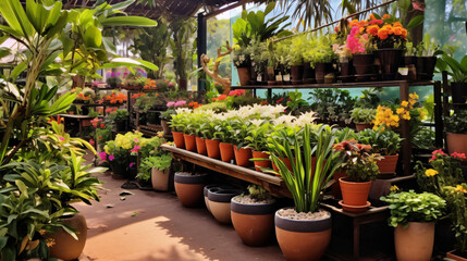 Fototapeta na wymiar Plants in pots on sale at the local garden center