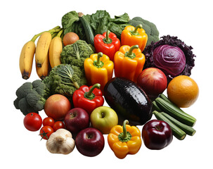 portrait of various kinds of vegetables on transparent background, generative ai