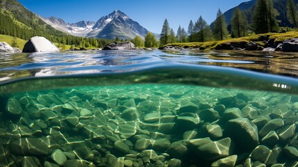 Crystal,clear reflections in an enchanting lake , Crystal,clear reflections, enchanting lake - obrazy, fototapety, plakaty