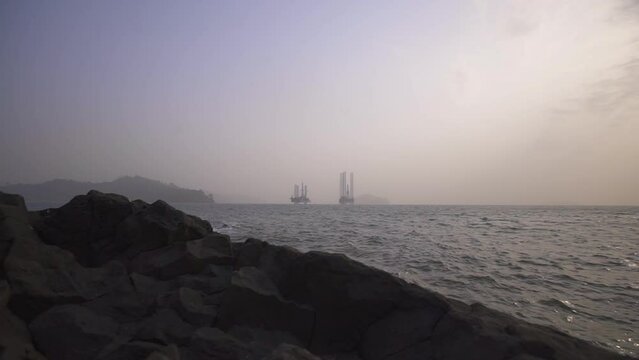 Oil platform in the sea off the coast of Limbe, Cameroon, Africa