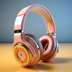 Headphones on a light background. Musical concept. 3D. Generative AI.