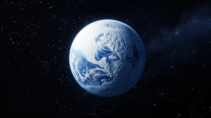 Frozen planet earth made ofice. View from space to earth. Global warming problem