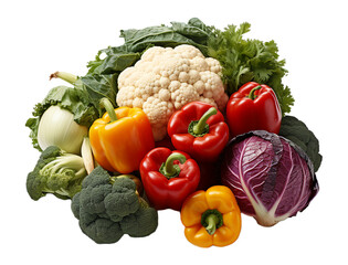 portrait of various kinds of vegetables on transparent background, generative ai