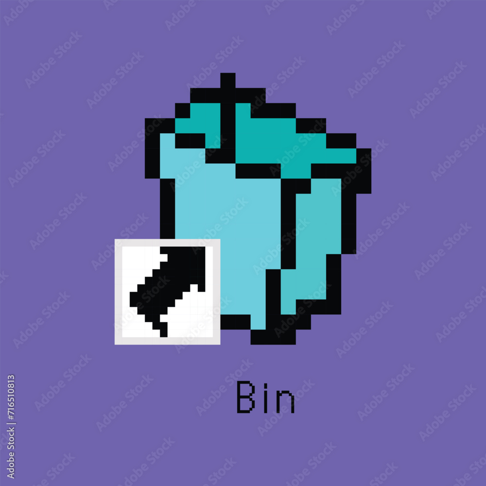 Poster cartoon color pixel art bin shortcut user interface element technology pc concept flat design style.