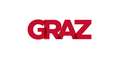 Graz in the Austria emblem. The design features a geometric style, vector illustration with bold typography in a modern font. The graphic slogan lettering.