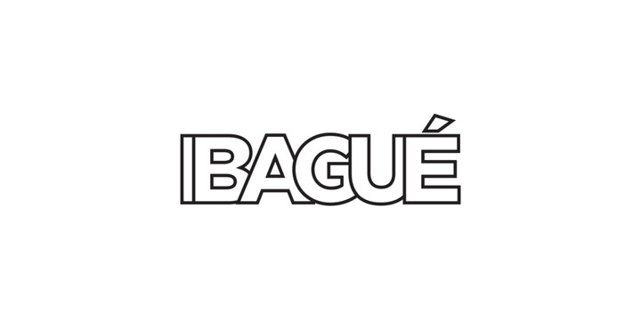 Ibague in the Colombia emblem. The design features a geometric style, vector illustration with bold typography in a modern font. The graphic slogan lettering.