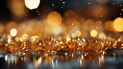 Naklejka premium Glittering snowflakes Gold Background
