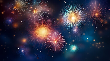 Fototapeta premium Beautiful fireworks background at night for holiday decoration