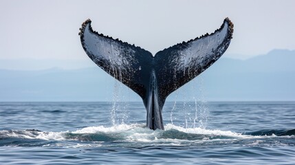 Humpback Whale Tail Fluke Emerging from Ocean - Marine Life and Nature's Splendor