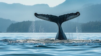 Humpback Whale Tail Fluke Emerging from Ocean - Marine Life and Nature's Splendor