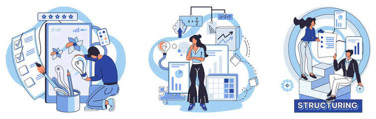 Process optimization vector illustration. The effectiveness strategy lies in successful optimization processes Operating efficiently requires continual refinement management methods