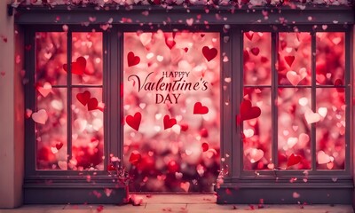 Valentines day window with blurred background