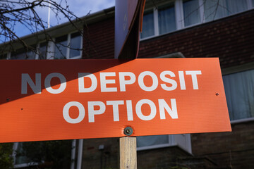 No Deposit Option sign outside rental property. Money and finance 