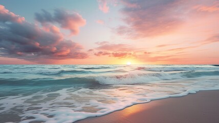 Beautiful calm ocean beach waves sunset photography - obrazy, fototapety, plakaty
