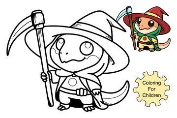 learn to color witch lizard, coloring books, coloring pages for children.