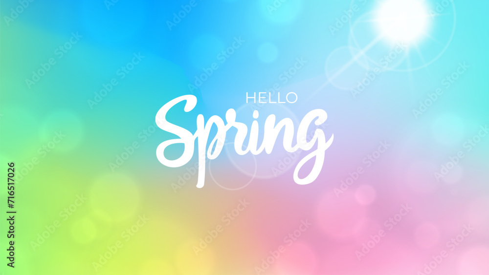 Aufkleber hello spring. blurred background with hand lettering. springtime banner with soft colors for seasona