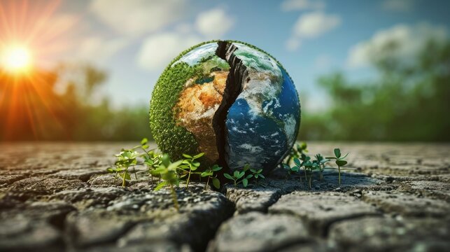 Cracked Earth VS Green Earth Concept. Global Warning, Climate Change and Save our Planet.  