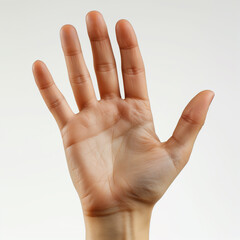 A man's right hand shows all 5 fingers in white background.