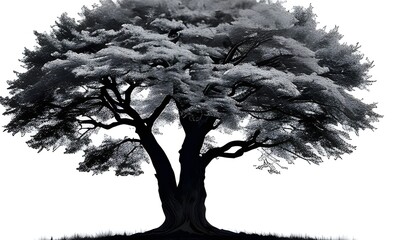 silhouette isolated on white, Silhouette of a tree on a black and white background