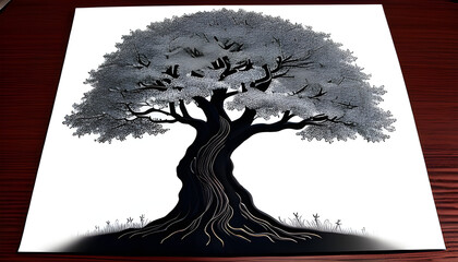 illustration of a tree with roots, Black ash tree isolated white background AI Generated image