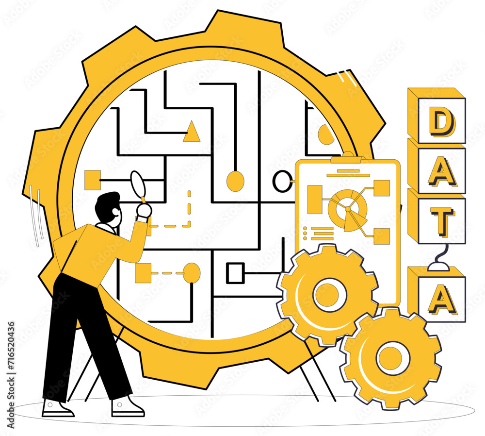 Poster data analytics vector illustration. statistics become vibrant storytellers in hands adept data analy