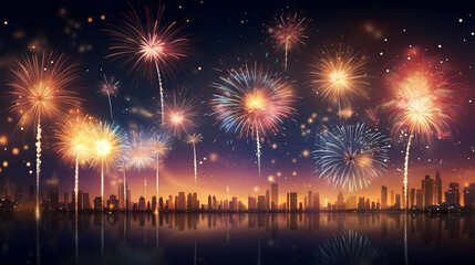 Beautiful creative holiday background with fireworks and sparkles