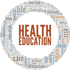 Health Education word cloud conceptual design isolated on white background.