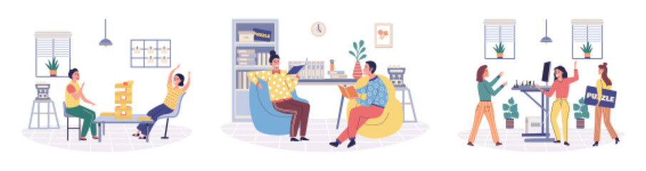 Office rest vector illustration. Finding moments amusement and delight in office rest areas creates positive and uplifting work atmosphere Incorporating elements pleasure into office rest areas